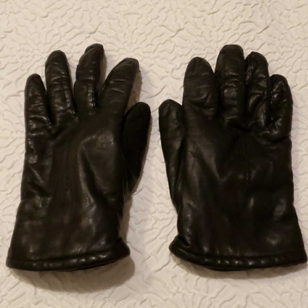 Fownes Womens Vintage black leather gloves, Size 8